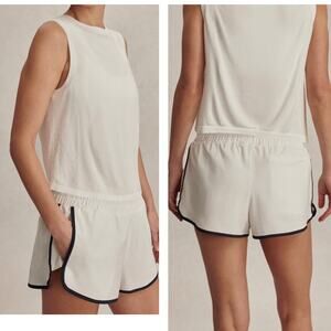 NEW VARLEY Arlington Running Shorts in White Navy Contrasting Trim Liner Large